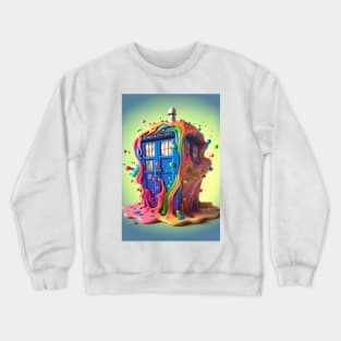 Psychedelic Police Box From Another Trip - Rainbow Dripping Paint - Colorful Psychedelia Illustration Crewneck Sweatshirt